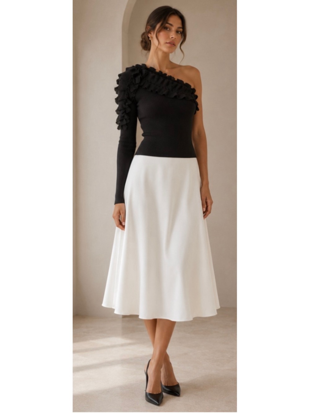 Zimmermann One-Shoulder Ruffle Top, Black, Size 3/L/10-12 Boho Chic Luxury